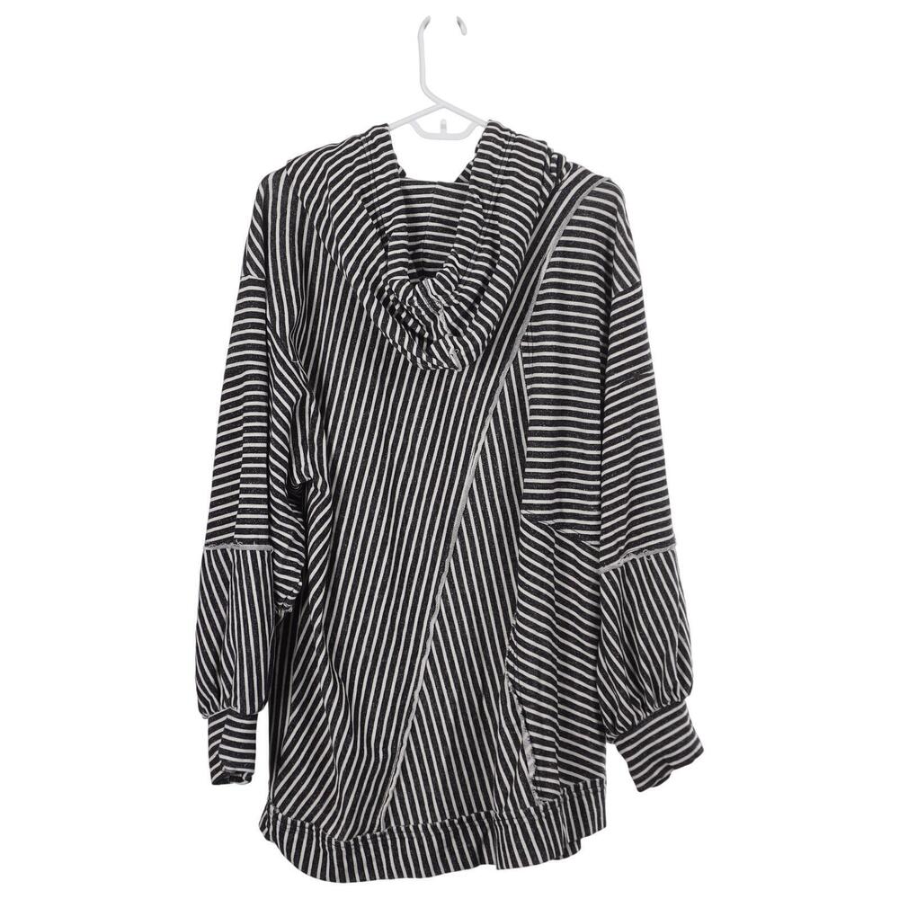 Pilcro Patchwork Sweatshirt 1X Black Cotton Stripe Hooded Pullover Anthropologie - Picture 6 of 8